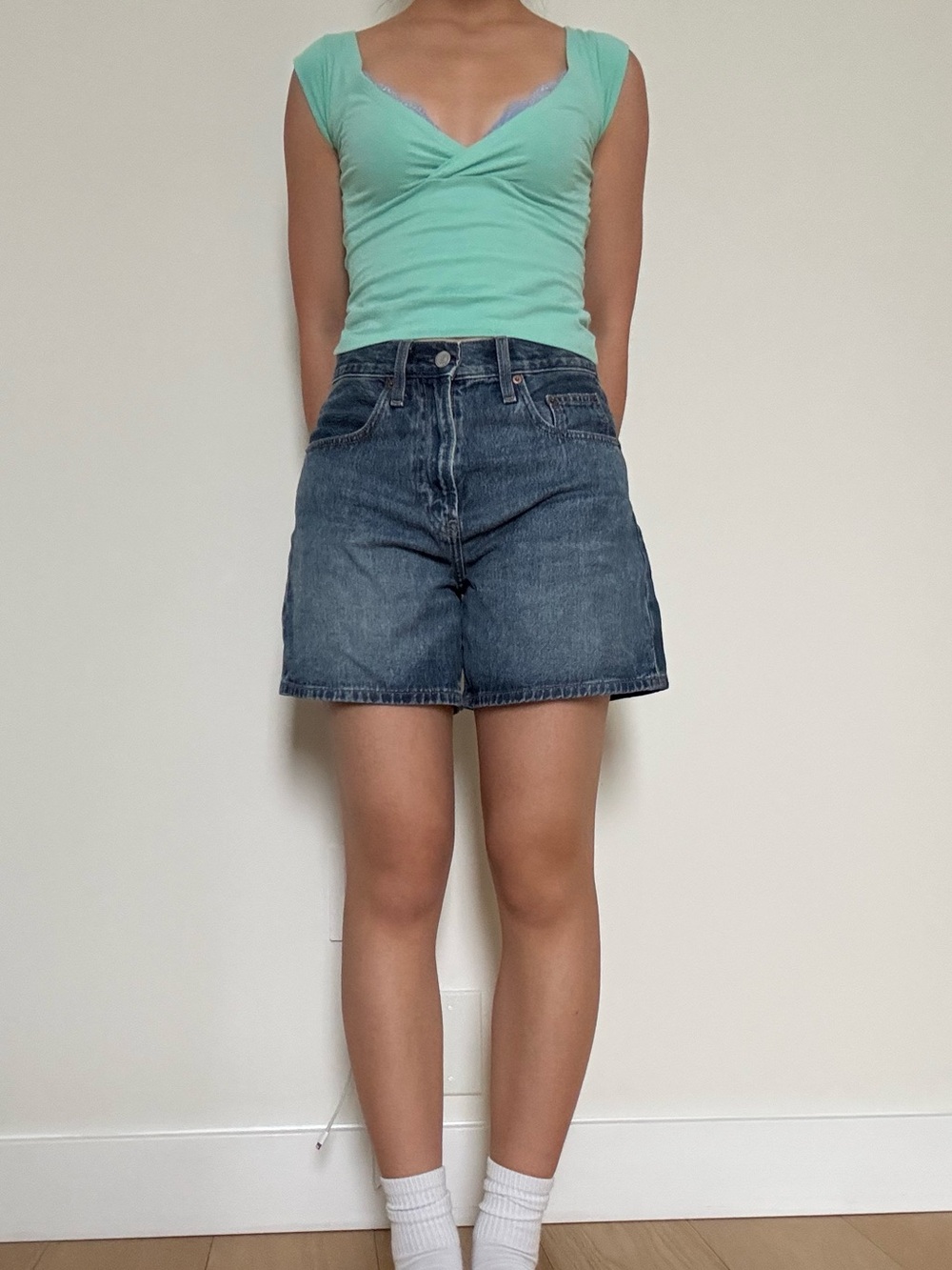 Uniqlo Women Mid Wash A-Line Denim Shorts - Blue
